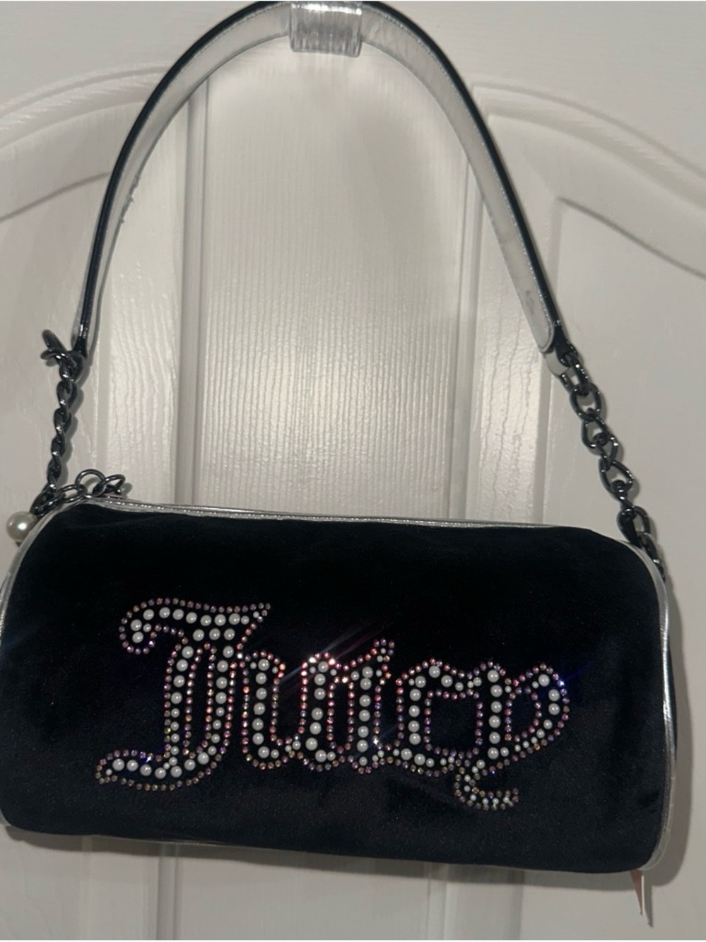 Juicy Couture Black Rhinestone Script Mini Shoulder Bag